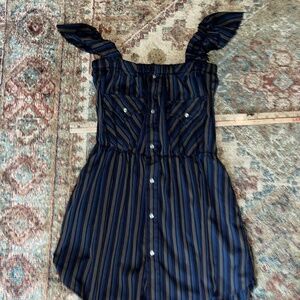 Vintage Blue Pearl Snap Top Blue Stripe Repurposed Top